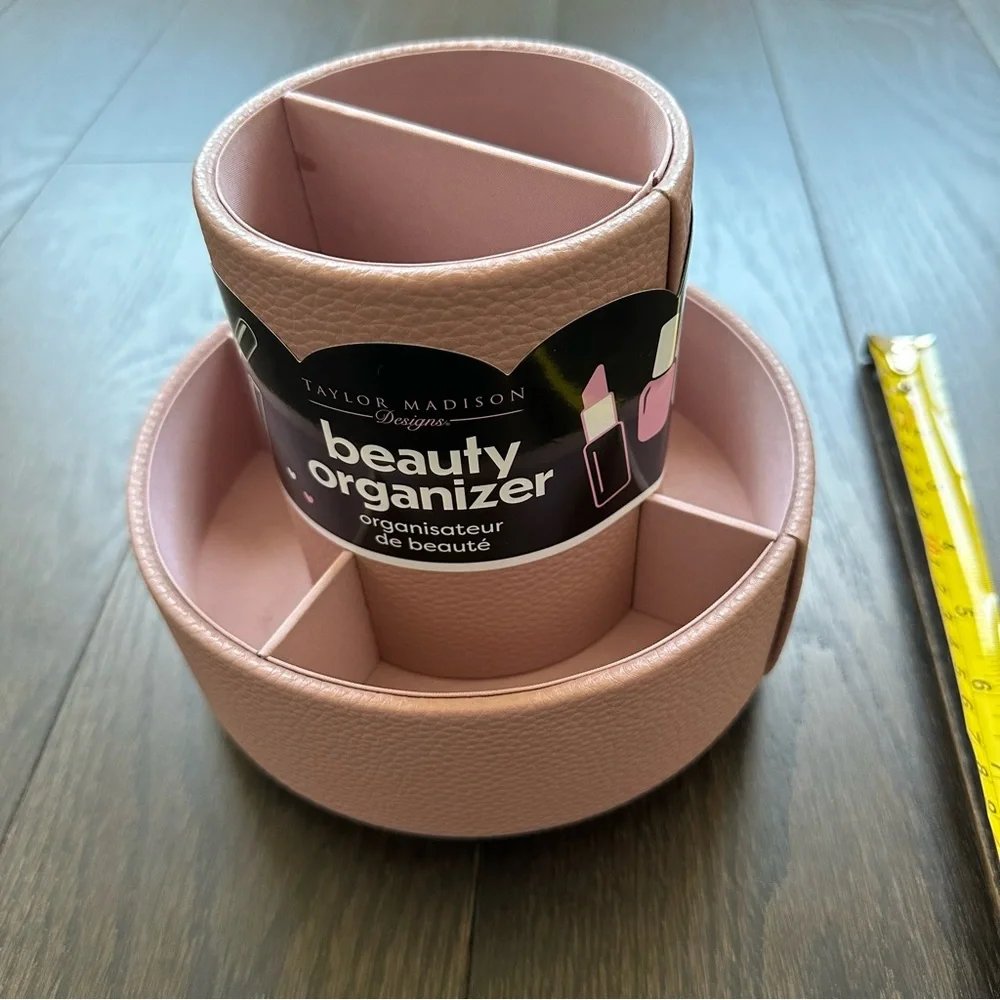Taylor Madison Designs Pink Faux Leather Rotating Makeup Organizer Brush Holder
